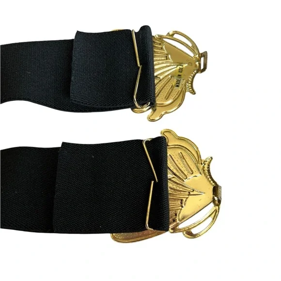Vintage Black Gold Butterfly Wide Stretch Statement Belt Retro - Picture 4 of 6